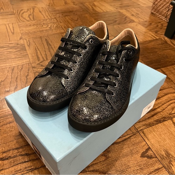 Lanvin Men's UK 10/US 11 Low Top Crackled Patent Calfskin Sneakers